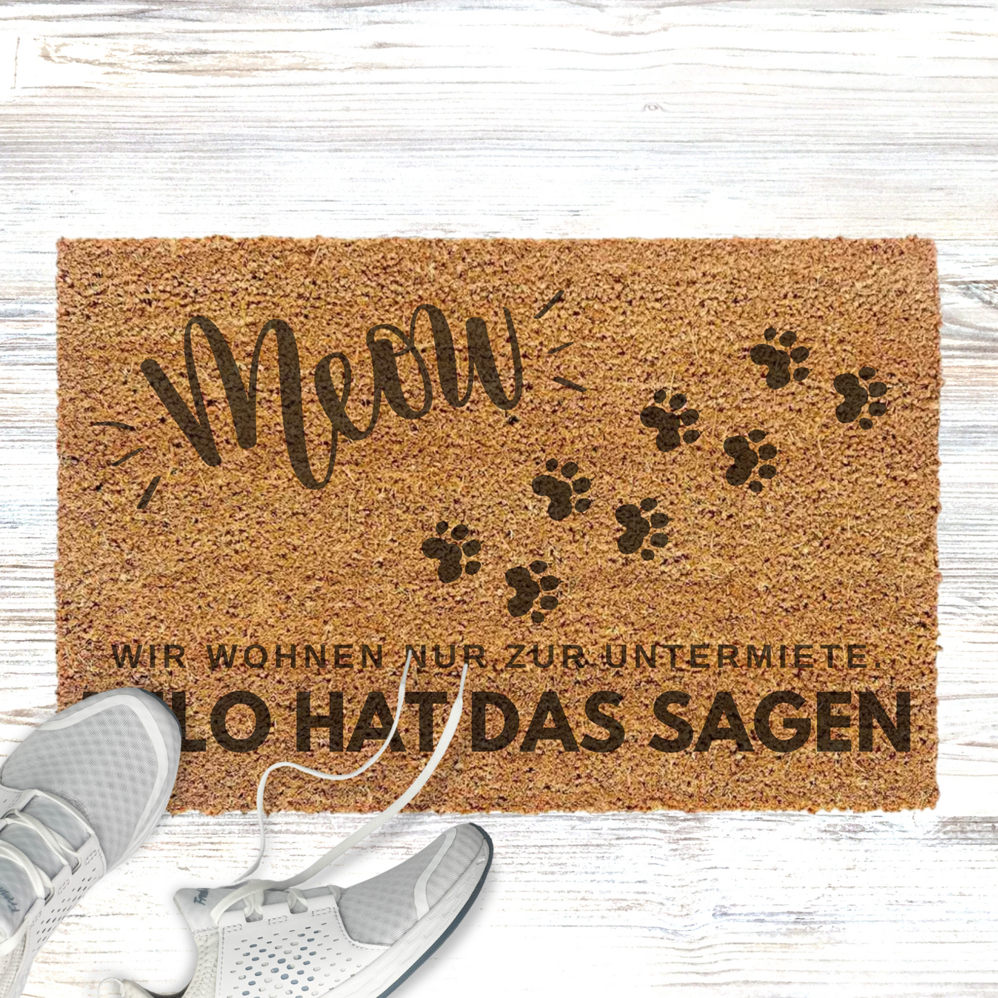 Personalisierte Kokos Fußmatte - "Katzenname" hat das Sagen