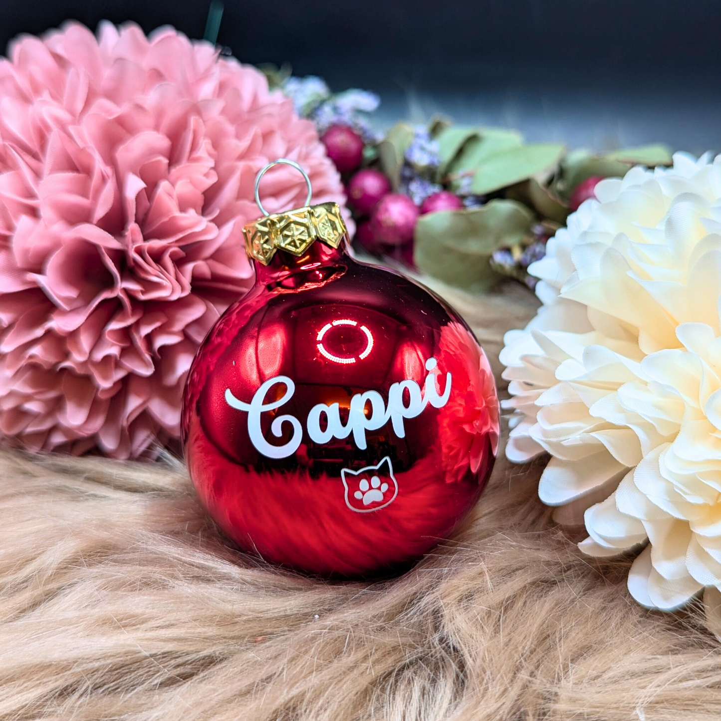 Weihnachtskugel mit Name & Katzenpfote