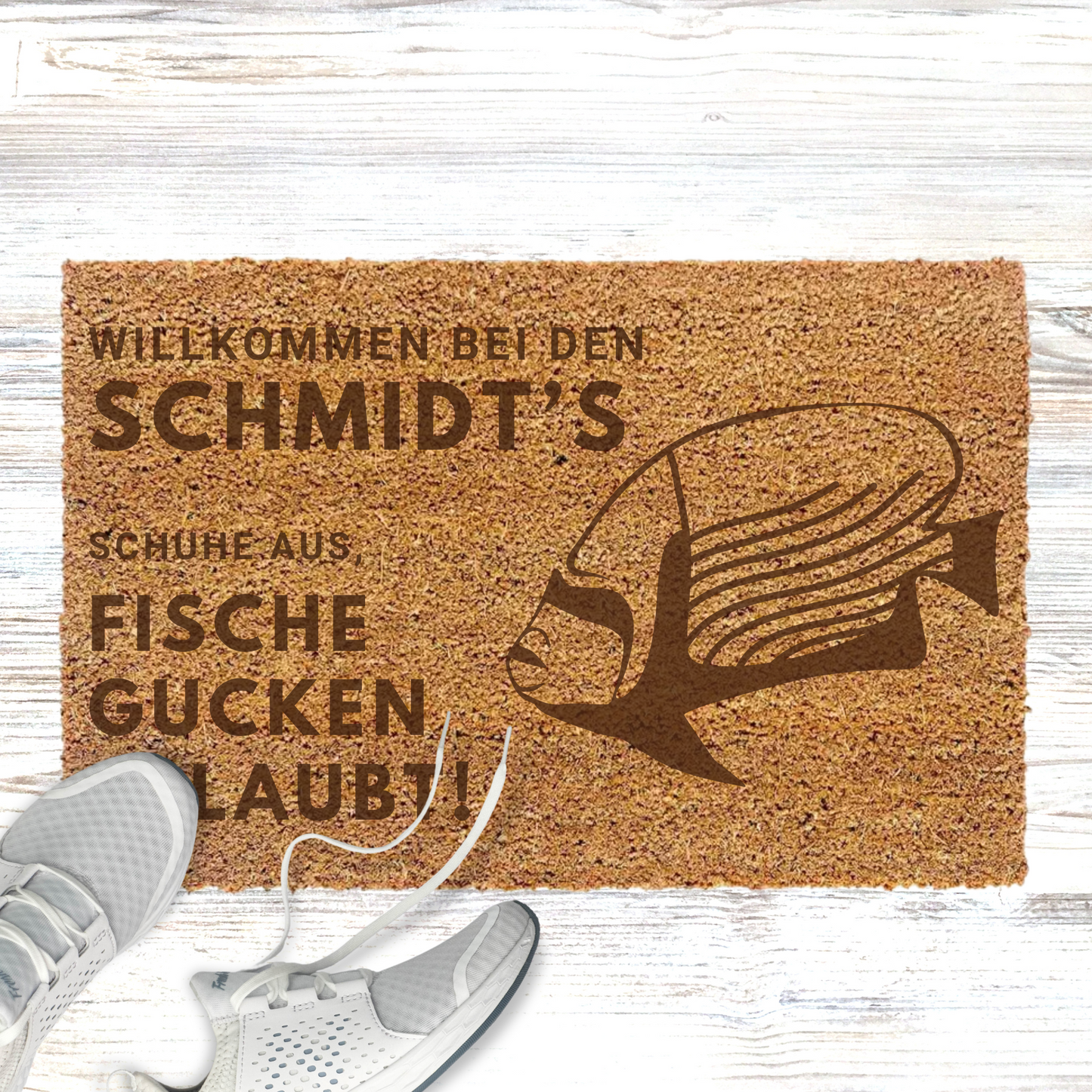 Personalisierte Kokos Fußmatte Fische gucken erlaubt