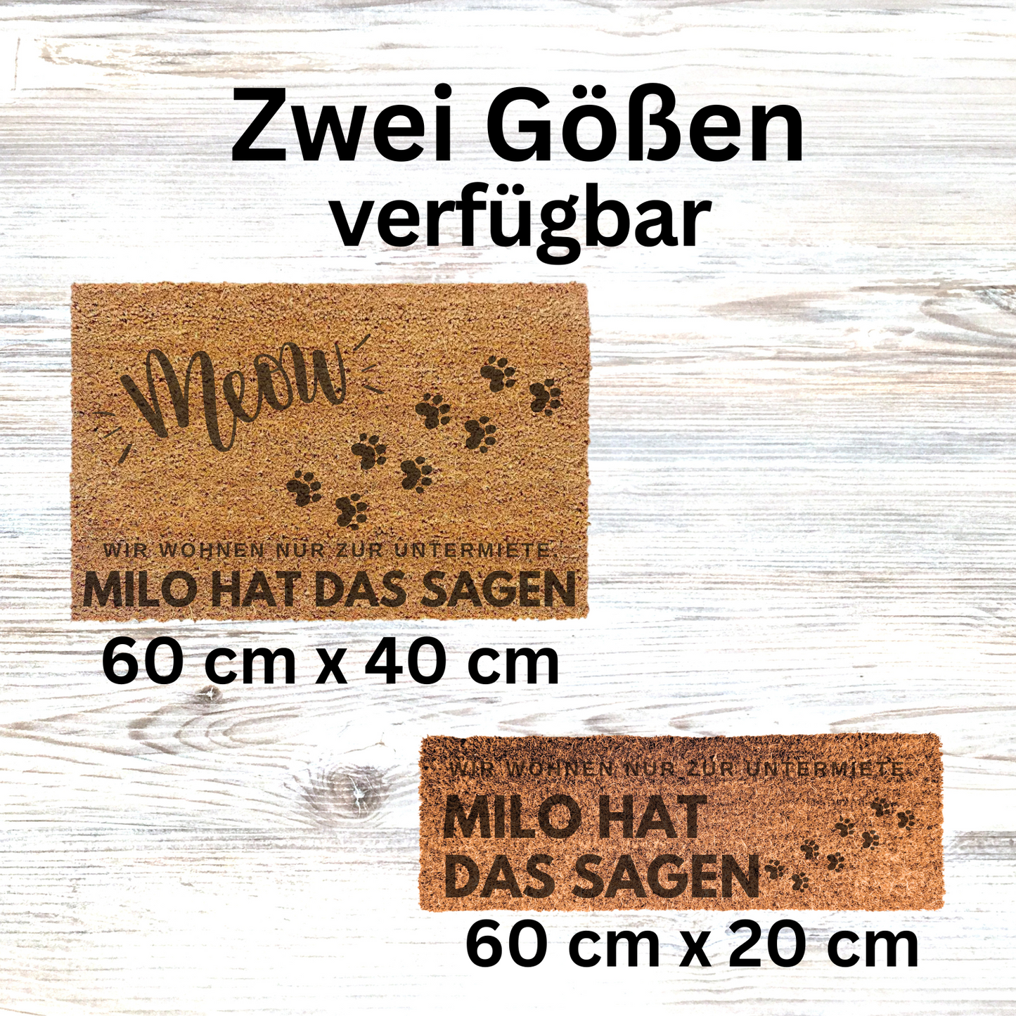 Personalisierte Kokos Fußmatte - "Katzenname" hat das Sagen