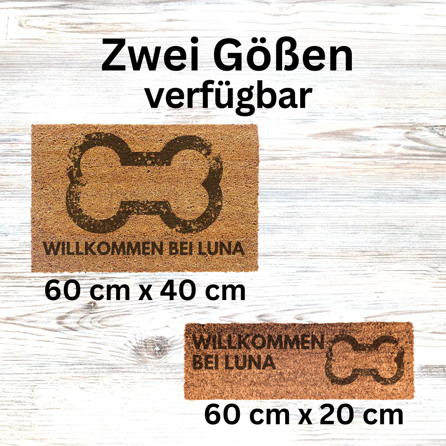 Personalisierte Kokos Fußmatte - Willkommen bei "Hundename" Knochen