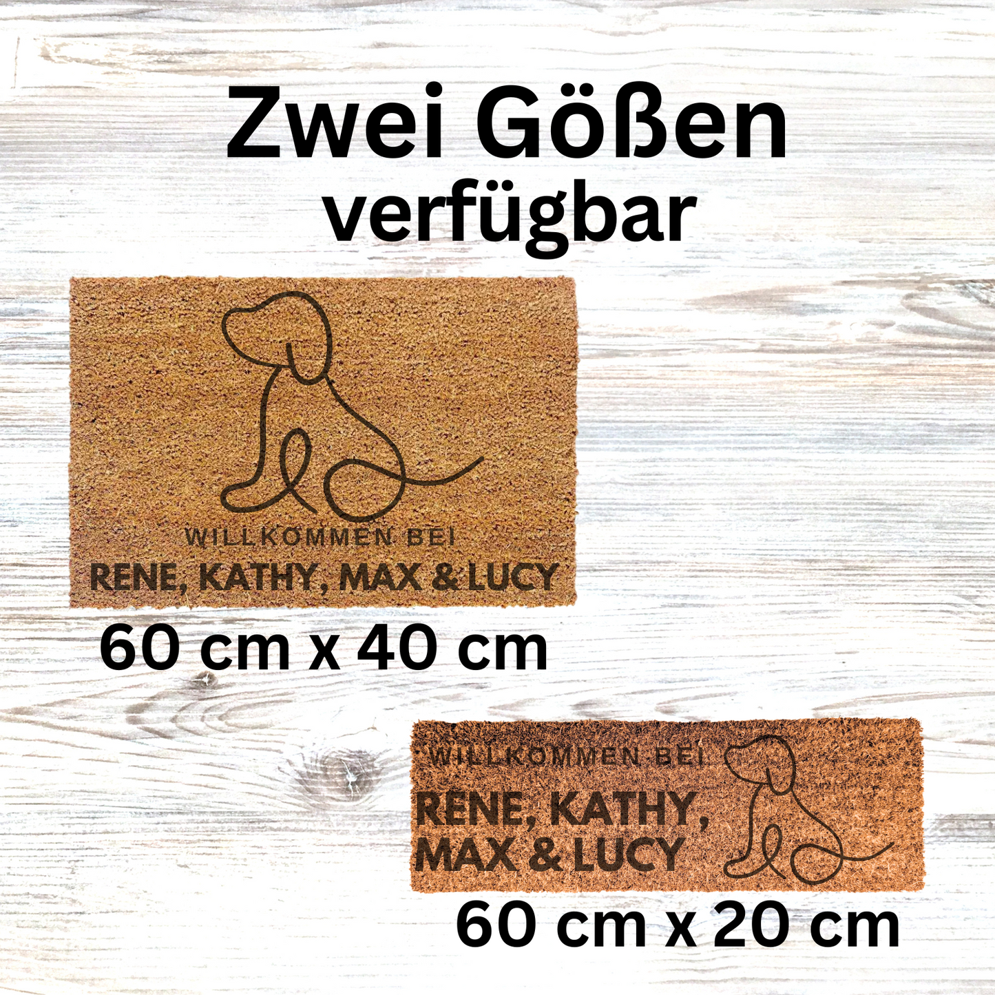 Personalisierte Kokos Fußmatte -Willkommen bei "Hundename" Line-Art