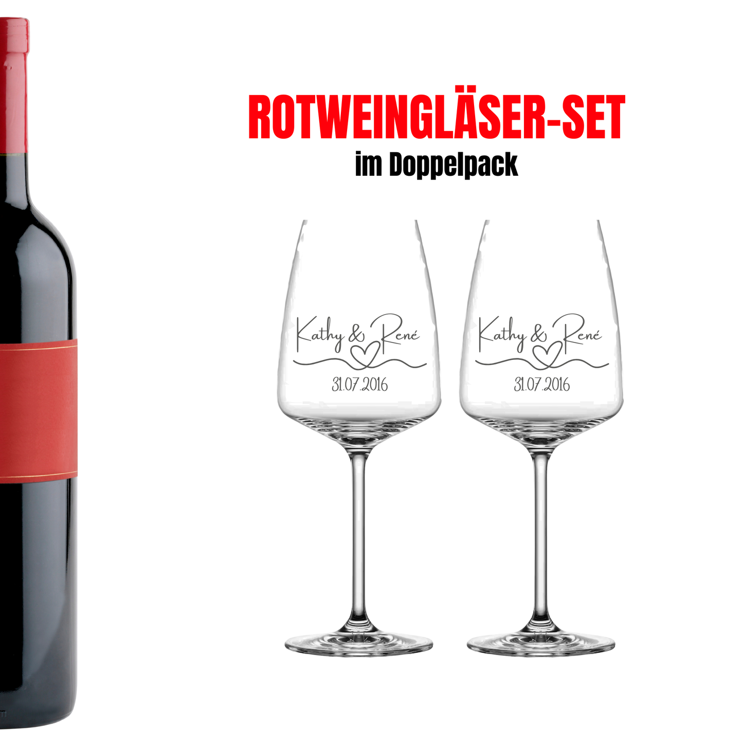 2er Set Personalisierte Rotweingläser