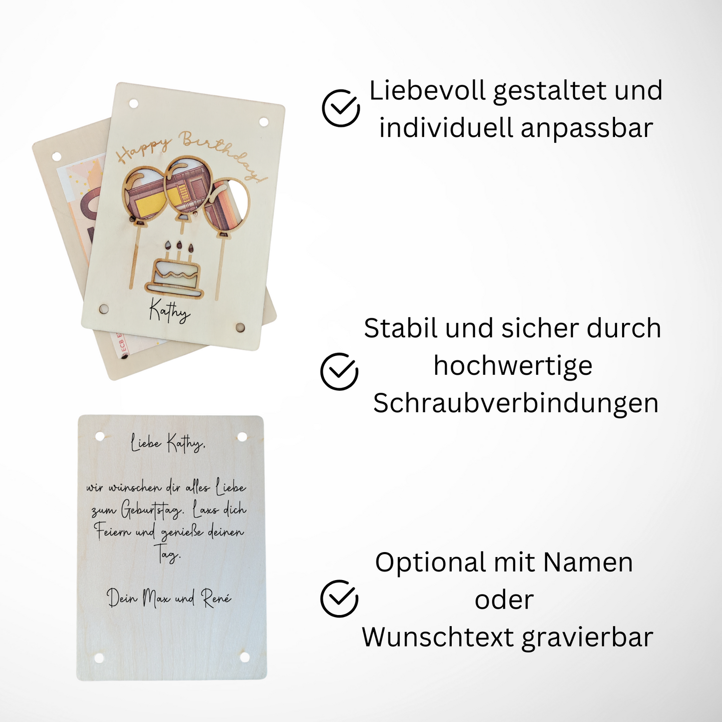 Personalisierte Geldgeschenkkarte aus Holz – Kreativ, stilvoll & einzigartig