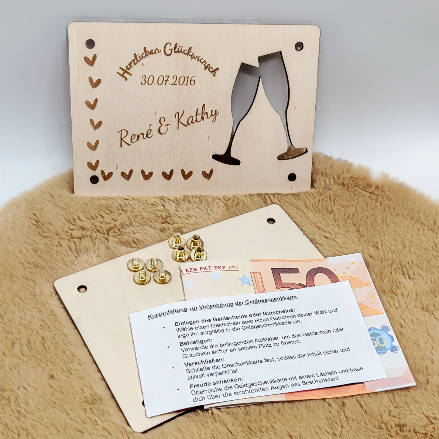 Personalisierte Geldgeschenkkarte aus Holz – Einzigartiges Hochzeitsgeschenk