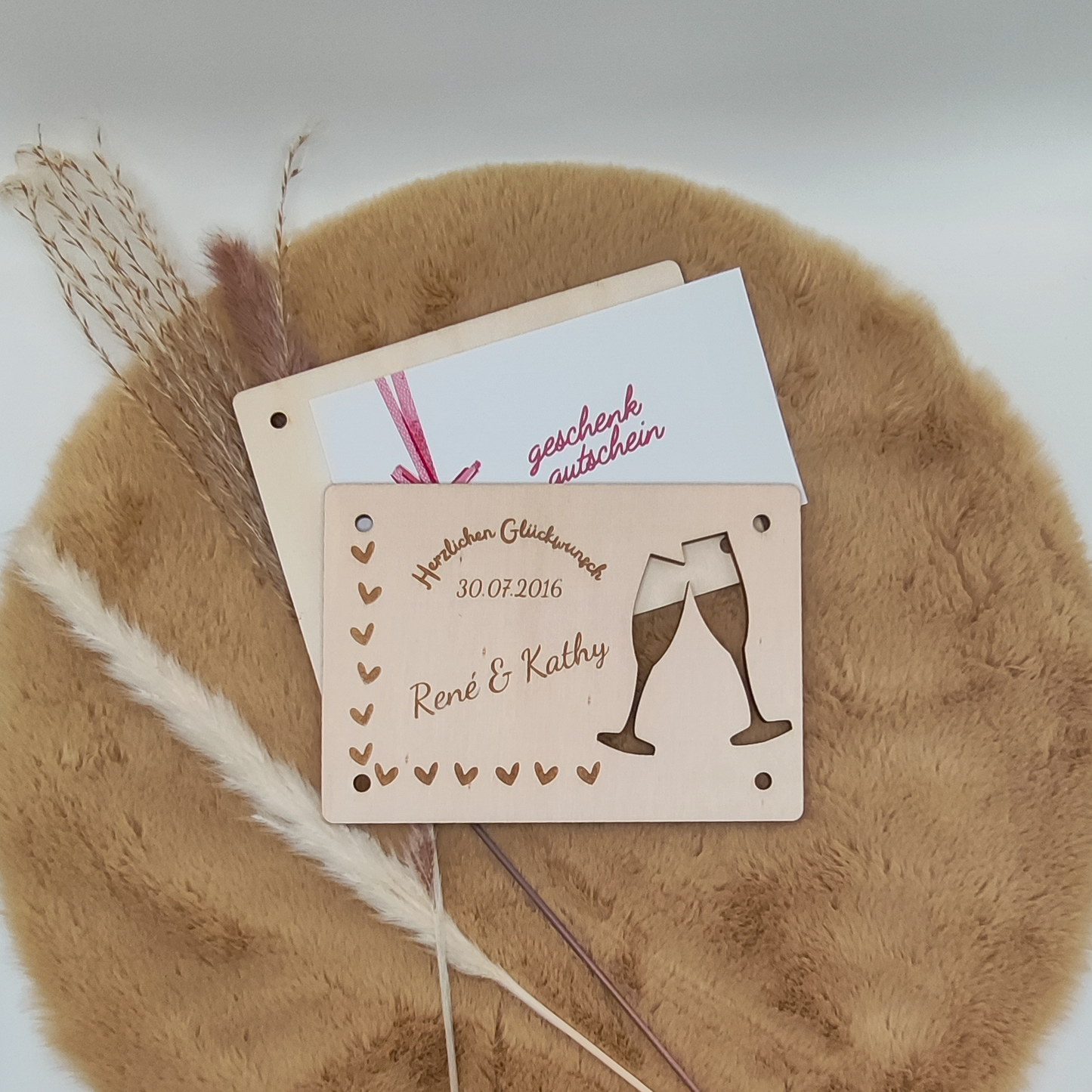 Personalisierte Geldgeschenkkarte aus Holz – Einzigartiges Hochzeitsgeschenk