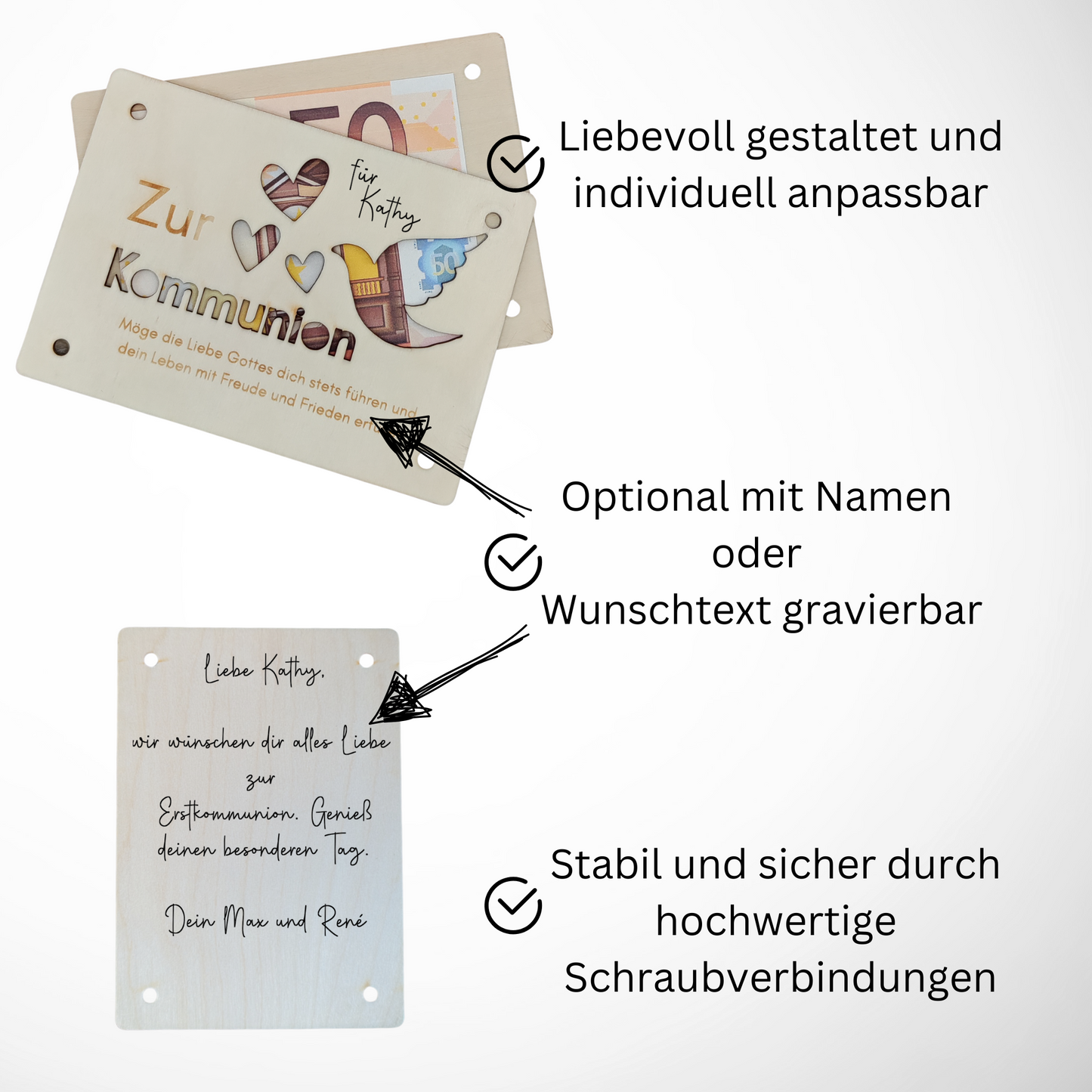 Kommunions-Geschenkkarte aus Holz – Einzigartiges Präsent zur Kommunion