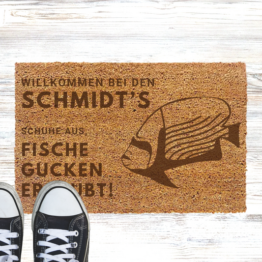 Personalisierte Kokos Fußmatte Fische gucken erlaubt