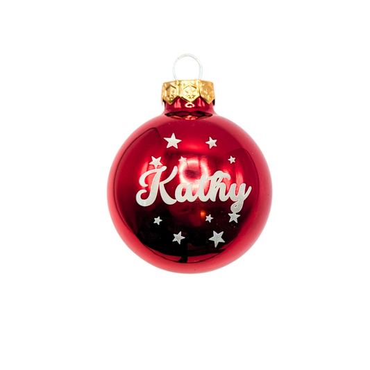 Personalisierte Weihnachtskugel mit Sternen – Graviert mit deinem Namen
