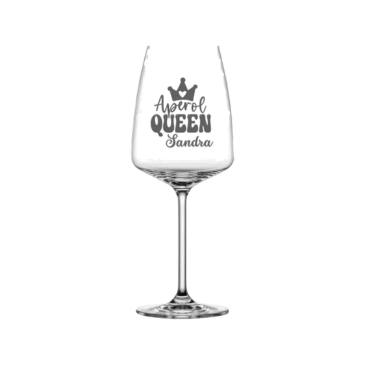 Aperol Queen Glas mit Krone – Personalisiertes Weinglas mit Wunschname – Geschenk für Frauen, Freundinnen & Aperol-Fans