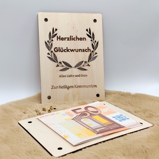 Personalisierte Holz-Geschenkkarte zur Kommunion – Einzigartiges Präsent mit Stil